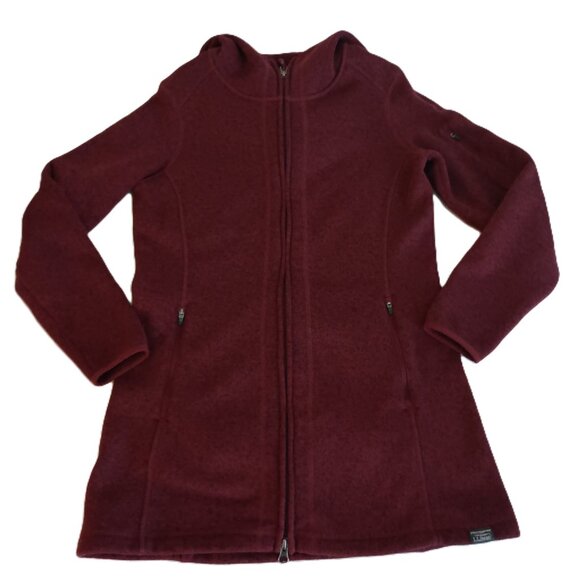 L.L. Bean Fleece Full Zip Hoodie Jacket Maroon Black Item 503354 Women’s XS EUC - Picture 1 of 16
